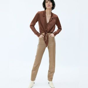 Wilfred
Tie-Front Blouse Satin Size Small in Rich Mocha